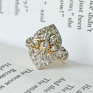 Vintage Sterling Silver & Gold-Tone Filigree Ring – Sparkling Statement Ring
